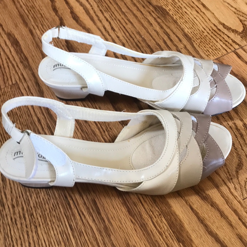 Tan and cream Velcro strap sandals